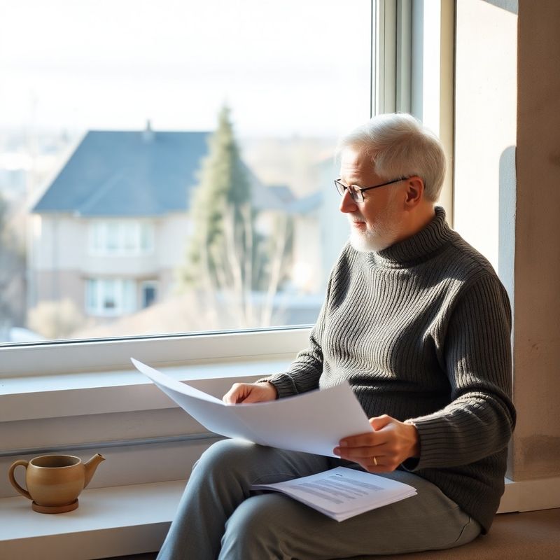 Mature couple reviewing estate documents at a bright window