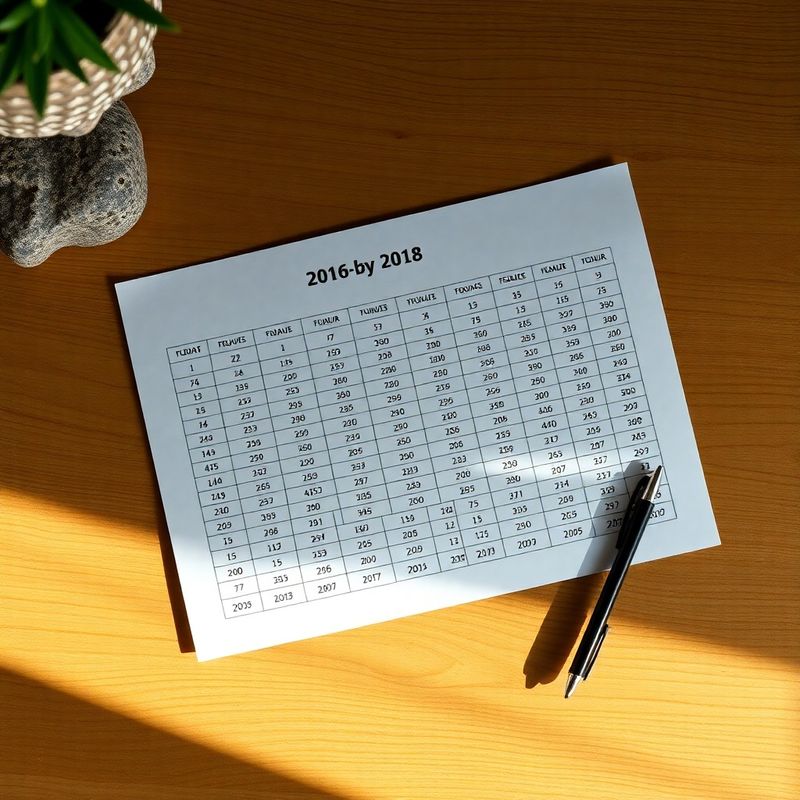 Printed year-by-year income schedule on a timber table